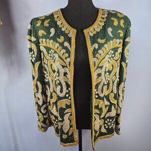 Laurence Kazar NY Vintage Beaded and Sequin Silk Evening Cocktail Jacket Size XL
